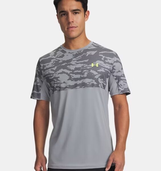 T-Shirt Under Armour Camo Grid Gris Logo Jaune Fluo